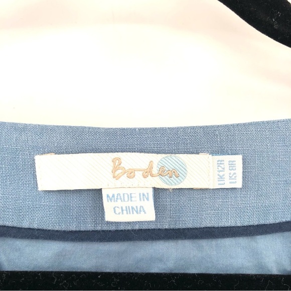 BODEN Sorrento 100% Linen Dress 8 Embroidered Applique Blue Short Sleeve WH455 - Picture 4 of 11